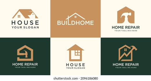 Logo-Set für kreative Häuser, Kollektion für kreatives Home-Logo kombiniert Hammer-Element.