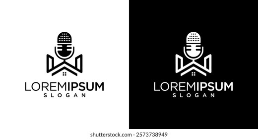 Creative House with Microphone Icon and Initial W for Podcast Studio Logo Design Inspiration House