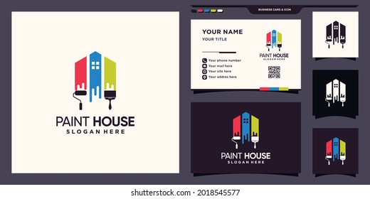 Creative house and paint logo template with rainbow color and business card design