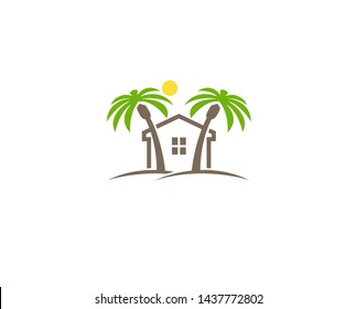 Creative House Palm Sun Logo Design Vector Symbol Illustration