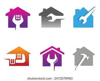  Ilustración de iconos de diseño de Vector de logotipo de Colección de llave inglesa de casas creativas