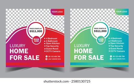 Creative housing business template. Construction work service social media marketing template. Real estate business promotion template