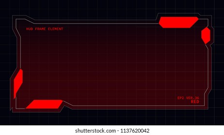 Creative HUD futuristic rectangle frame, virtual Hi-tech display, screen, element for user interface (ui) and control panel design vector template with Red theme color