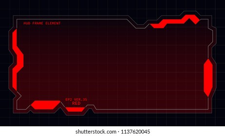 Creative HUD futuristic rectangle frame, virtual Hi-tech display, screen, element for user interface (ui) and control panel design vector template with Red theme color
