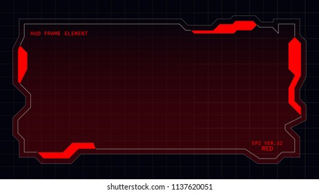Creative HUD futuristic rectangle frame, virtual Hi-tech display, screen, element for user interface (ui) and control panel design vector template with Red theme color