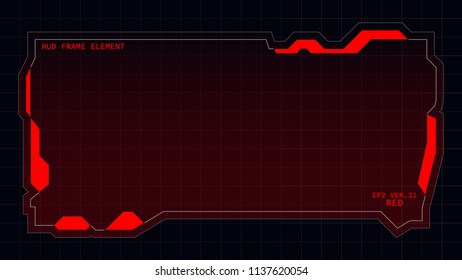 Creative HUD futuristic rectangle frame, virtual Hi-tech display, screen, element for user interface (ui) and control panel design vector template with Red theme color