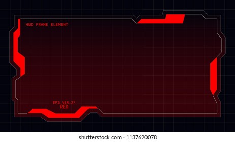 Creative HUD futuristic rectangle frame, virtual Hi-tech display, screen, element for user interface (ui) and control panel design vector template with Red theme color