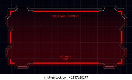 Creative HUD futuristic rectangle frame, virtual Hi-tech display, screen, element for user interface (ui) and control panel design vector template with Red theme color