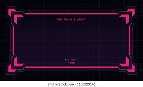 Creative HUD futuristic rectangle frame, virtual Hi-tech display, screen, element for user interface (ui) and control panel design vector template with Pink theme color