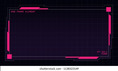 Creative HUD futuristic rectangle frame, virtual Hi-tech display, screen, element for user interface (ui) and control panel design vector template with Pink theme color