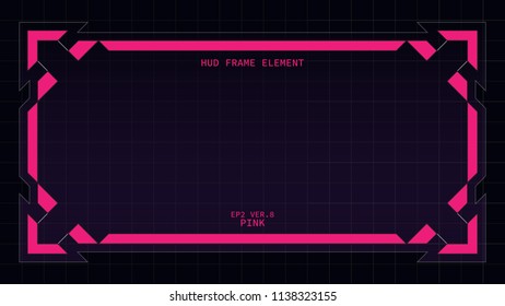 Creative HUD futuristic rectangle frame, virtual Hi-tech display, screen, element for user interface (ui) and control panel design vector template with Pink theme color