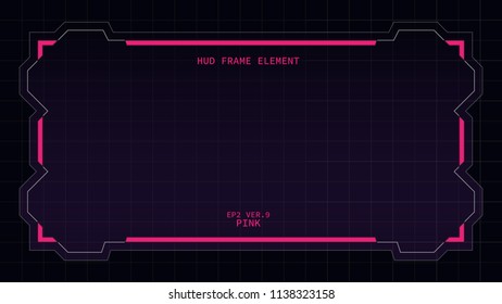 Creative HUD futuristic rectangle frame, virtual Hi-tech display, screen, element for user interface (ui) and control panel design vector template with Pink theme color