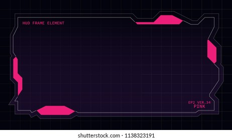 Creative HUD futuristic rectangle frame, virtual Hi-tech display, screen, element for user interface (ui) and control panel design vector template with Pink theme color