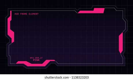 Creative HUD futuristic rectangle frame, virtual Hi-tech display, screen, element for user interface (ui) and control panel design vector template with Pink theme color