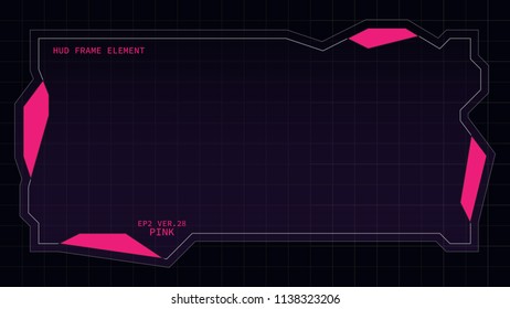 Creative HUD futuristic rectangle frame, virtual Hi-tech display, screen, element for user interface (ui) and control panel design vector template with Pink theme color