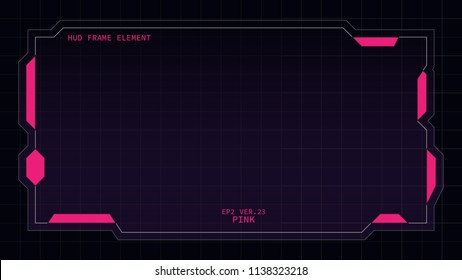 Creative HUD futuristic rectangle frame, virtual Hi-tech display, screen, element for user interface (ui) and control panel design vector template with Pink theme color