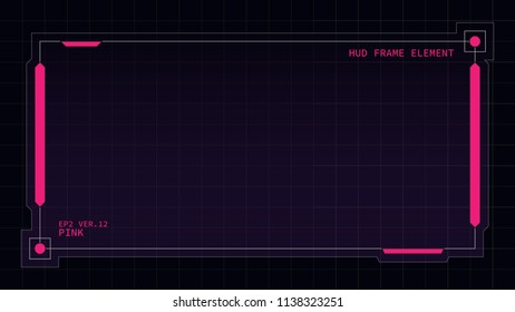 Creative HUD futuristic rectangle frame, virtual Hi-tech display, screen, element for user interface (ui) and control panel design vector template with Pink theme color