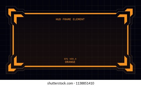 Creative HUD futuristic rectangle frame, virtual Hi-tech display, screen, element for user interface (ui) and control panel design vector template with Orange theme color