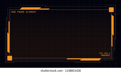 Creative HUD futuristic rectangle frame, virtual Hi-tech display, screen, element for user interface (ui) and control panel design vector template with Orange theme color