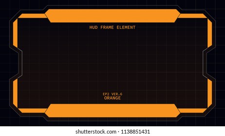 Creative HUD futuristic rectangle frame, virtual Hi-tech display, screen, element for user interface (ui) and control panel design vector template with Orange theme color