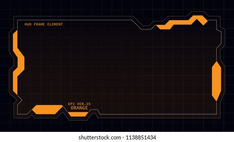 Creative HUD futuristic rectangle frame, virtual Hi-tech display, screen, element for user interface (ui) and control panel design vector template with Orange theme color