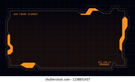 Creative HUD futuristic rectangle frame, virtual Hi-tech display, screen, element for user interface (ui) and control panel design vector template with Orange theme color