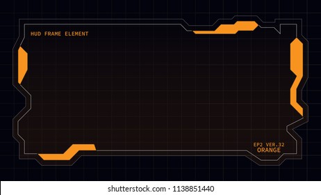 Creative HUD futuristic rectangle frame, virtual Hi-tech display, screen, element for user interface (ui) and control panel design vector template with Orange theme color
