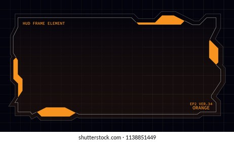 Creative HUD futuristic rectangle frame, virtual Hi-tech display, screen, element for user interface (ui) and control panel design vector template with Orange theme color