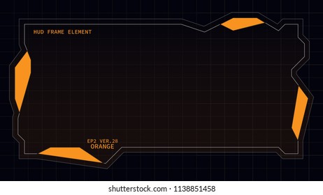 Creative HUD futuristic rectangle frame, virtual Hi-tech display, screen, element for user interface (ui) and control panel design vector template with Orange theme color