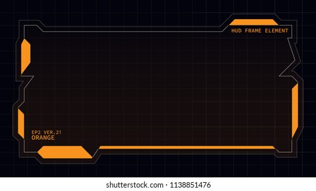 Creative HUD futuristic rectangle frame, virtual Hi-tech display, screen, element for user interface (ui) and control panel design vector template with Orange theme color