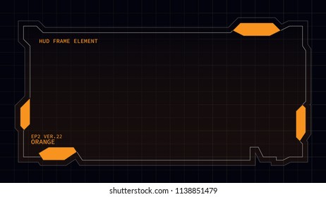 Creative HUD futuristic rectangle frame, virtual Hi-tech display, screen, element for user interface (ui) and control panel design vector template with Orange theme color