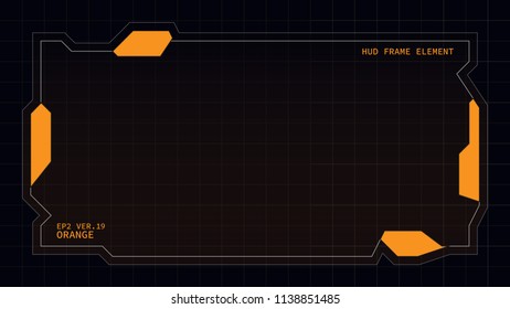Creative HUD futuristic rectangle frame, virtual Hi-tech display, screen, element for user interface (ui) and control panel design vector template with Orange theme color