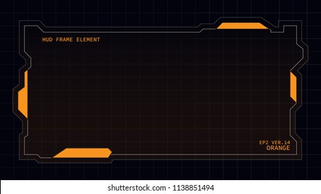 Creative HUD futuristic rectangle frame, virtual Hi-tech display, screen, element for user interface (ui) and control panel design vector template with Orange theme color