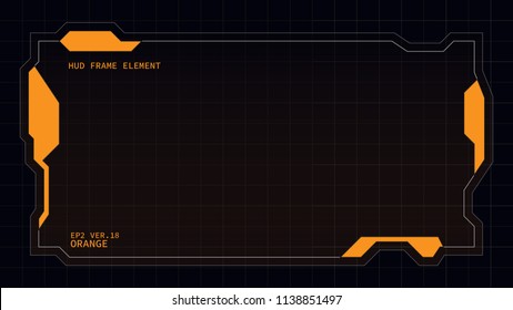 Creative HUD futuristic rectangle frame, virtual Hi-tech display, screen, element for user interface (ui) and control panel design vector template with Orange theme color