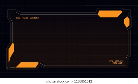 Creative HUD futuristic rectangle frame, virtual Hi-tech display, screen, element for user interface (ui) and control panel design vector template with Orange theme color