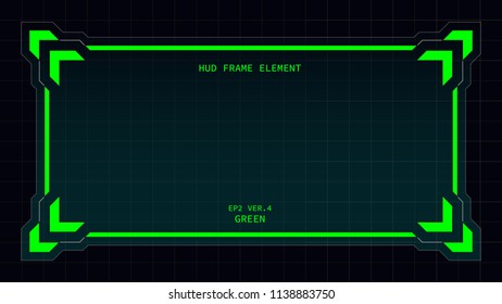 Creative HUD futuristic rectangle frame, virtual Hi-tech display, screen, element for user interface (ui) and control panel design vector template with Green theme color