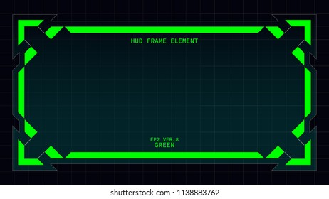 Creative HUD futuristic rectangle frame, virtual Hi-tech display, screen, element for user interface (ui) and control panel design vector template with Green theme color