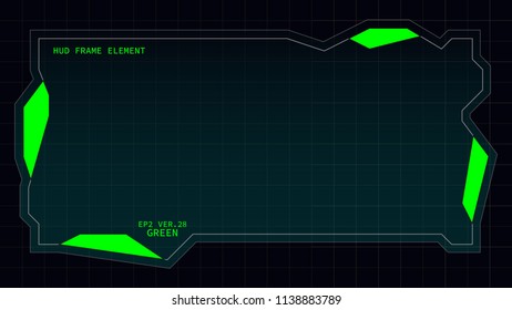Creative HUD futuristic rectangle frame, virtual Hi-tech display, screen, element for user interface (ui) and control panel design vector template with Green theme color