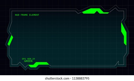 Creative HUD futuristic rectangle frame, virtual Hi-tech display, screen, element for user interface (ui) and control panel design vector template with Green theme color