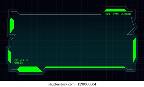 Creative HUD futuristic rectangle frame, virtual Hi-tech display, screen, element for user interface (ui) and control panel design vector template with Green theme color