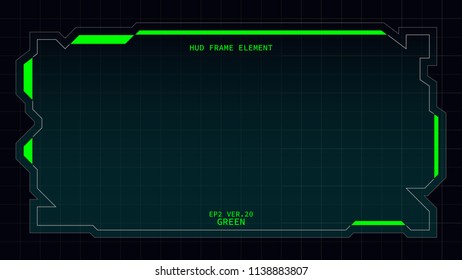 Creative HUD futuristic rectangle frame, virtual Hi-tech display, screen, element for user interface (ui) and control panel design vector template with Green theme color