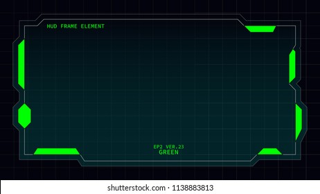 Creative HUD futuristic rectangle frame, virtual Hi-tech display, screen, element for user interface (ui) and control panel design vector template with Green theme color