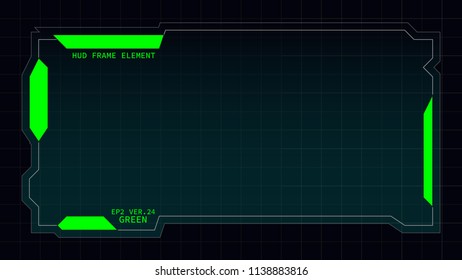 Creative HUD futuristic rectangle frame, virtual Hi-tech display, screen, element for user interface (ui) and control panel design vector template with Green theme color