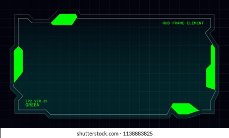 Creative HUD futuristic rectangle frame, virtual Hi-tech display, screen, element for user interface (ui) and control panel design vector template with Green theme color