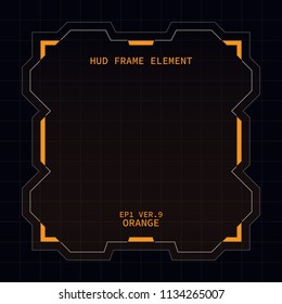 Creative HUD futuristic square frame, virtual tech display, element for user interface design vector template with Orange theme color 