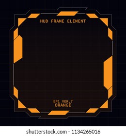 Creative HUD futuristic square frame, virtual tech display, element for user interface design vector template with Orange theme color 