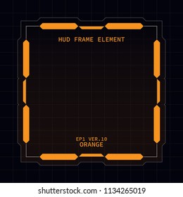 Creative HUD futuristic square frame, virtual tech display, element for user interface design vector template with Orange theme color 