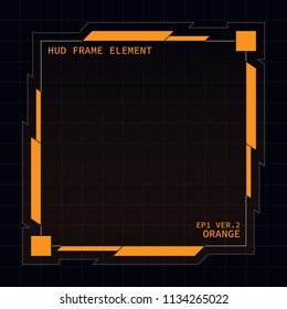 Creative HUD futuristic square frame, virtual tech display, element for user interface design vector template with Orange theme color 