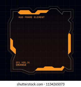 Creative HUD futuristic square frame, virtual tech display, element for user interface design vector template with Orange theme color 
