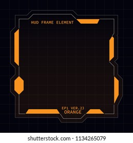 Creative HUD futuristic square frame, virtual tech display, element for user interface design vector template with Orange theme color 